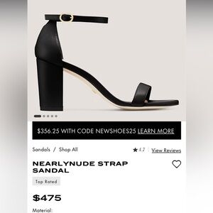 Stuart Weitzman Nearly nude strap sandal, black, patent, size 7.5